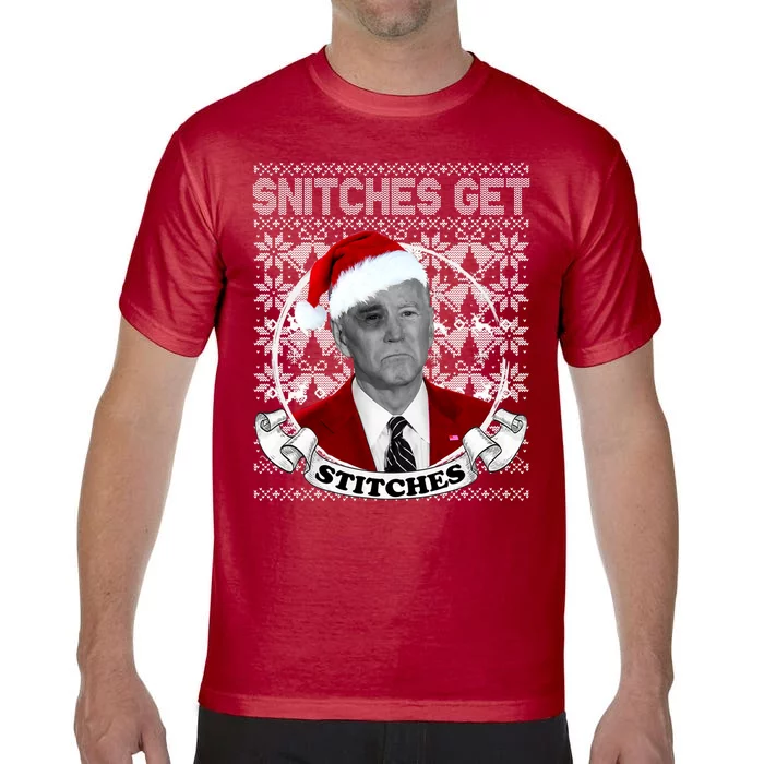 Snitches Get Stitches Funny Biden Elf Ugly Christmas Comfort Colors T-Shirt