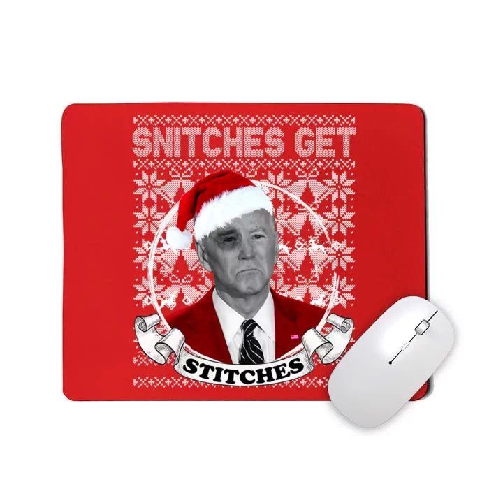 Snitches Get Stitches Funny Biden Elf Ugly Christmas Mousepad