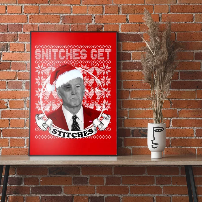 Snitches Get Stitches Funny Biden Elf Ugly Christmas Poster