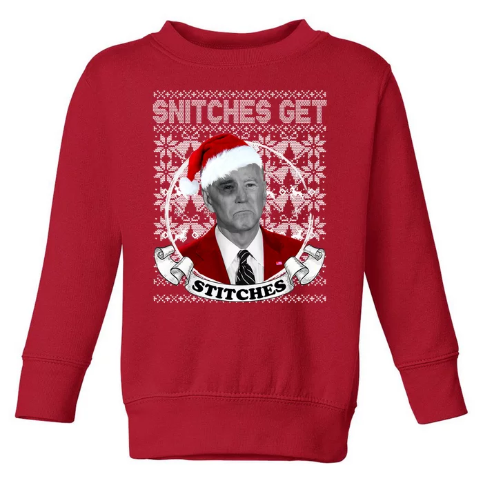 Snitches Get Stitches Funny Biden Elf Ugly Christmas Toddler Sweatshirt