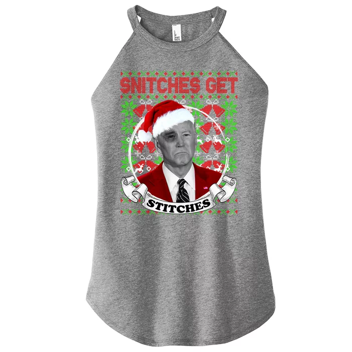 Snitches Get Stitches Funny Biden Elf Ugly Christmas Women’s Perfect Tri Rocker Tank