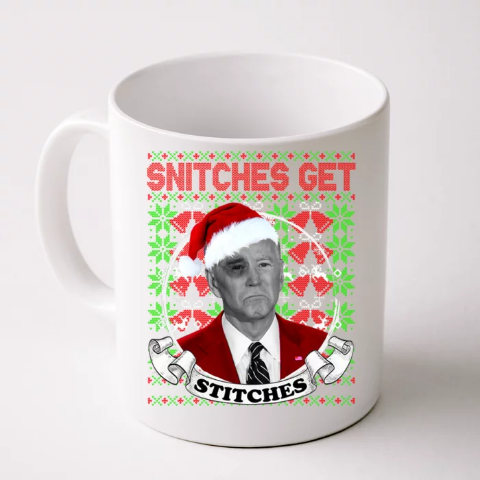 Snitches Get Stitches Funny Biden Elf Ugly Christmas Front & Back Coffee Mug