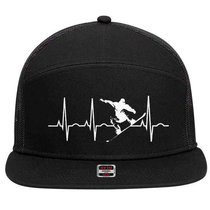 Snowboarder Gifts Snowboarding Heartbeat 7 Panel Mesh Trucker Snapback Hat