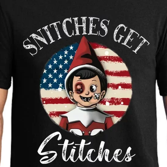 Snitches Get Stitches Funny US Flag Christmas Pajama Set