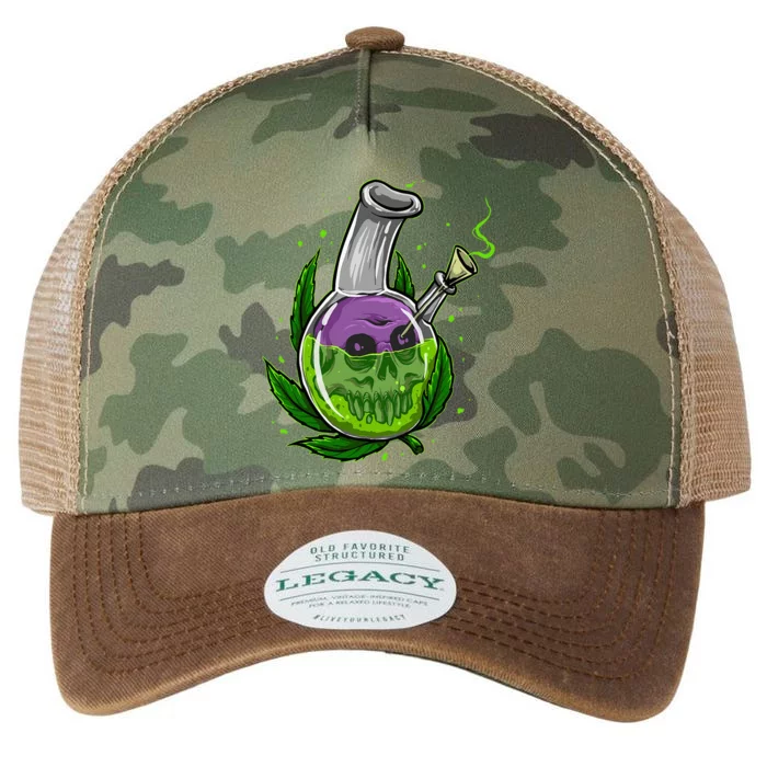 Stoner Gift Smoking Weed Leaf & Skull Marijuana Legacy Tie Dye Trucker Hat