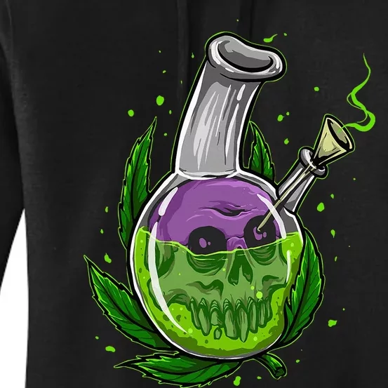 Stoner Gift Smoking Weed Leaf & Skull Marijuana Women's Pullover Hoodie