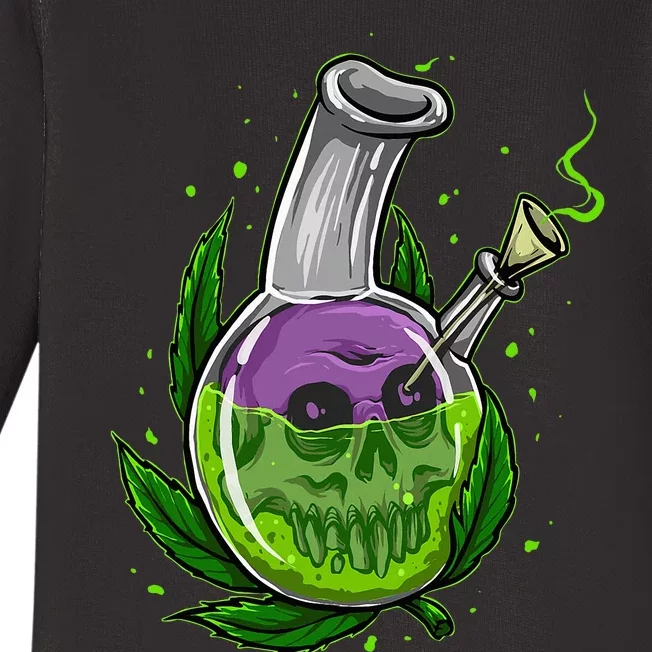 Stoner Gift Smoking Weed Leaf & Skull Marijuana Baby Long Sleeve Bodysuit