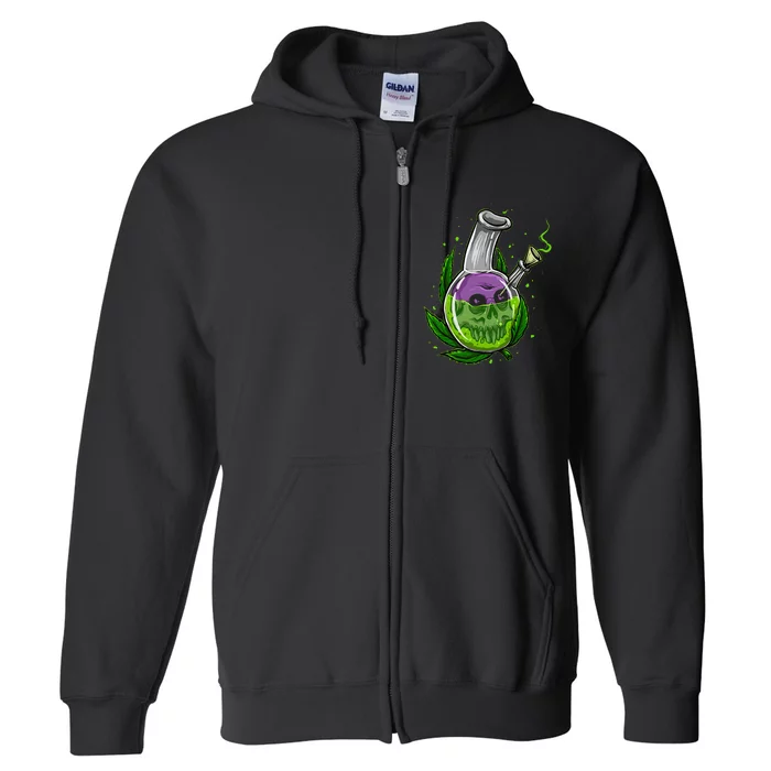 Stoner Gift Smoking Weed Leaf & Skull Marijuana Full Zip Hoodie