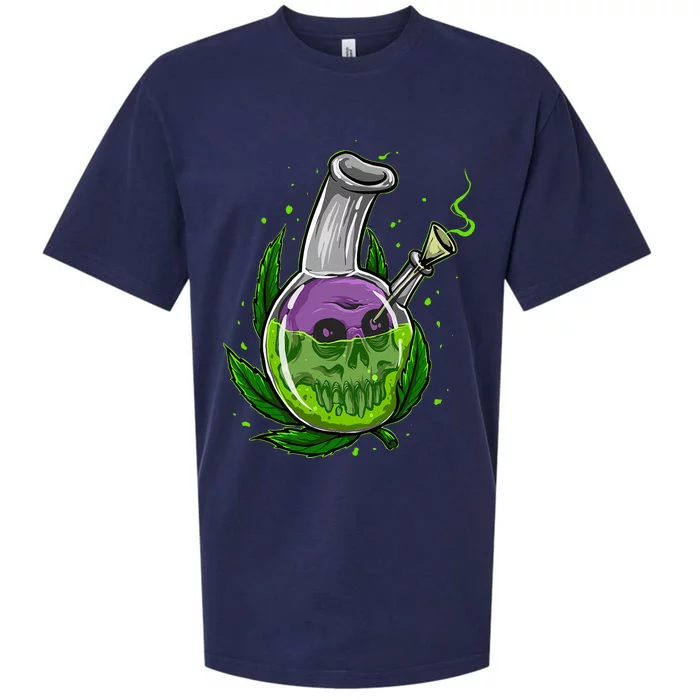 Stoner Gift Smoking Weed Leaf & Skull Marijuana Sueded Cloud Jersey T-Shirt