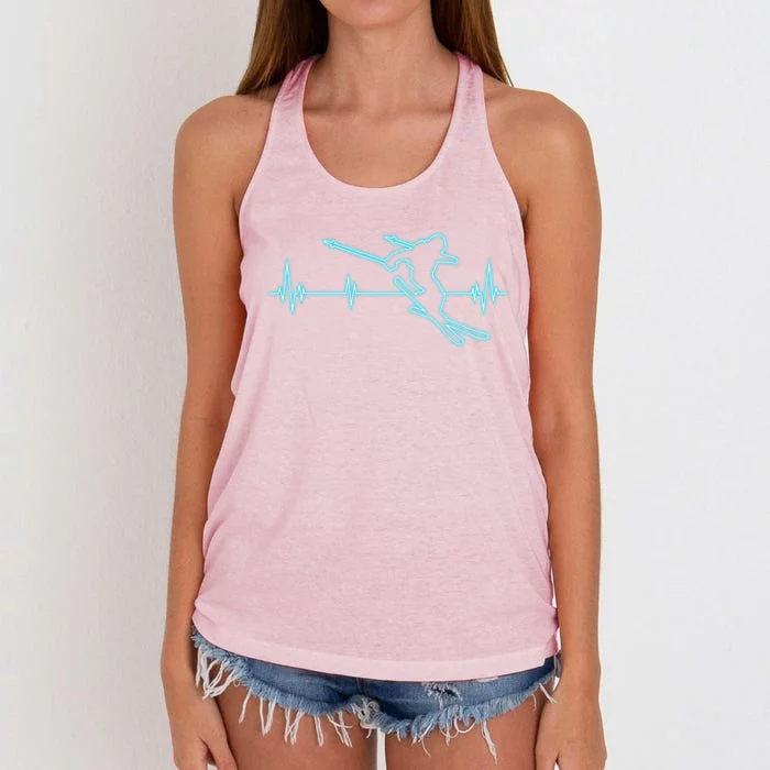 Ski Gift Skiing Heartbeat Tee Skier Gift Skiing Lover Gift Women's Knotted Racerback Tank