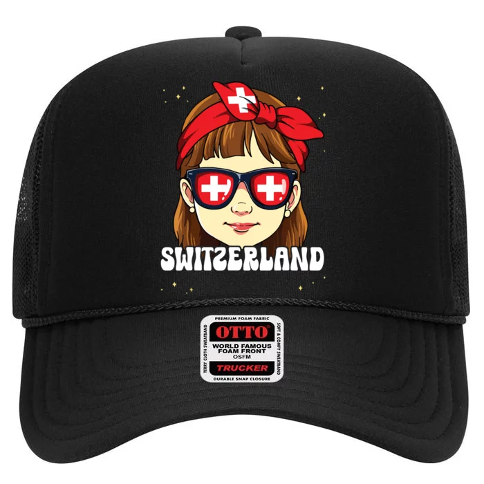 Swiss Girl Switzerland High Crown Mesh Trucker Hat