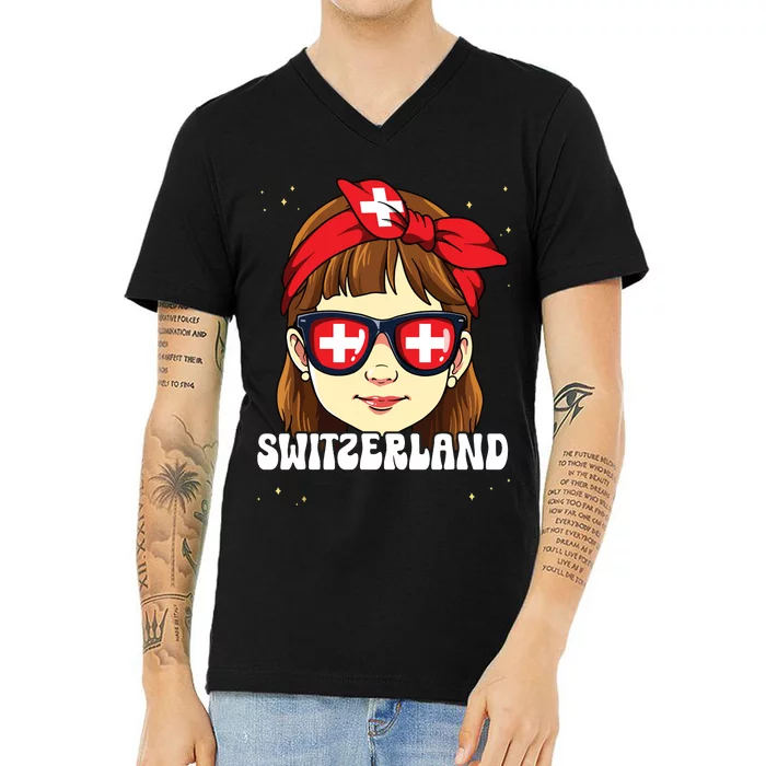 Swiss Girl Switzerland V-Neck T-Shirt