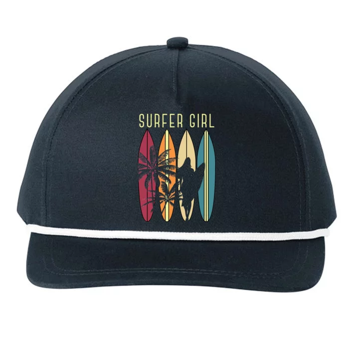 Surfer Girl Surfboard Surfing Women Surf Ocean Surfing Snapback Five-Panel Rope Hat