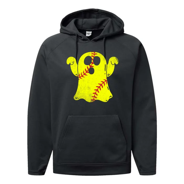 Softball Ghost Softball Lover Halloween Costume Performance Fleece Hoodie