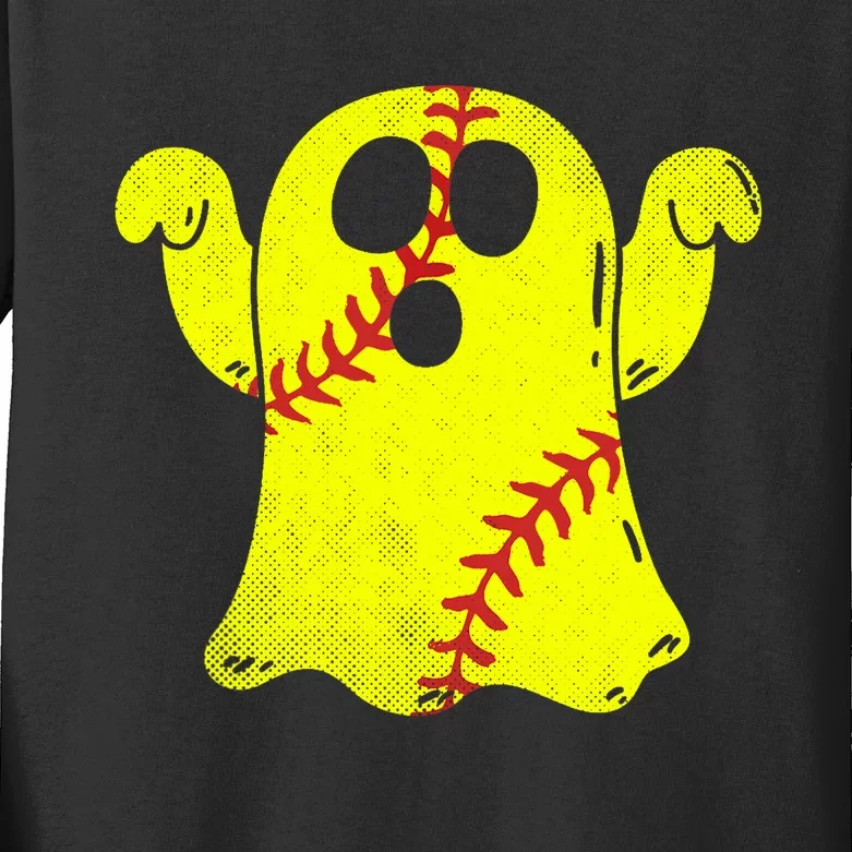 Softball Ghost Softball Lover Halloween Costume Kids Long Sleeve Shirt