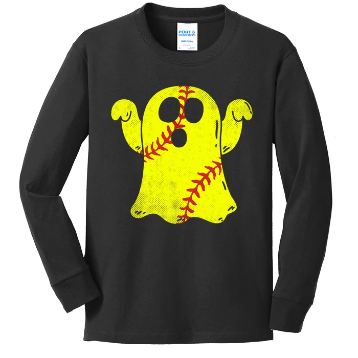 Softball Ghost Softball Lover Halloween Costume Kids Long Sleeve Shirt