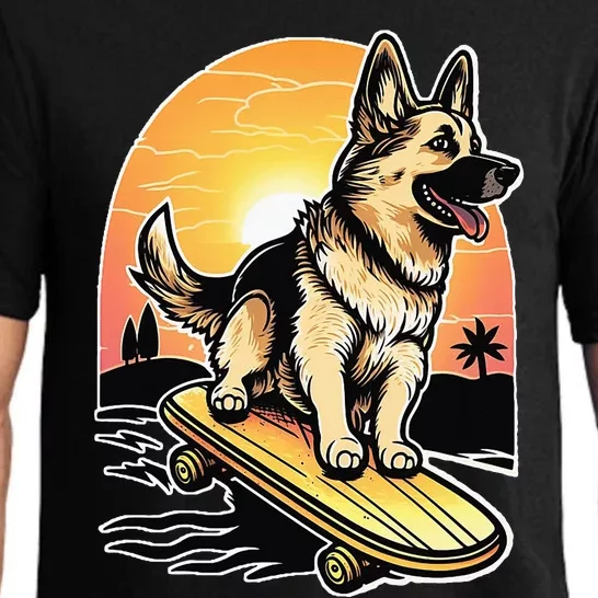 Skateboarding German Shepherd Pajama Set