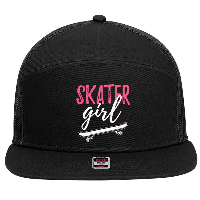 Skater Girl Skateboarding Skateboard Gift 7 Panel Mesh Trucker Snapback Hat