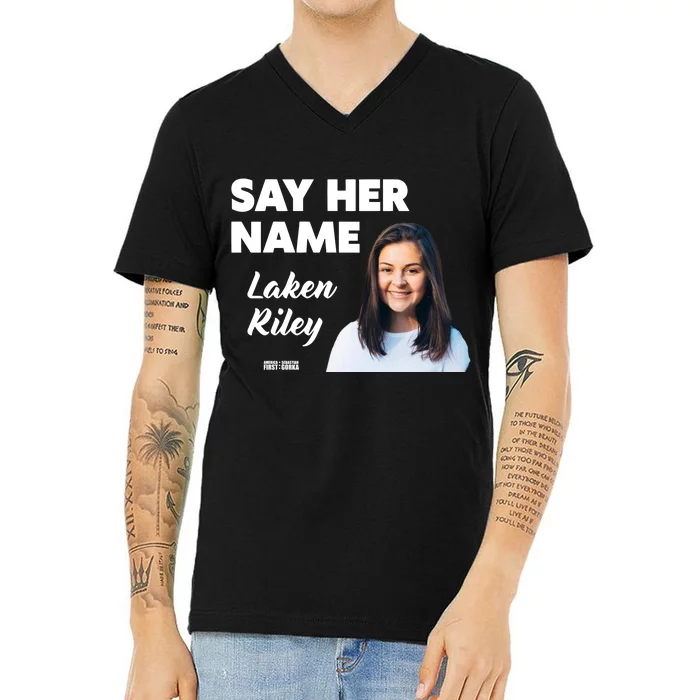 Sebastian Gorka Say Her Name Laken Riley V-Neck T-Shirt