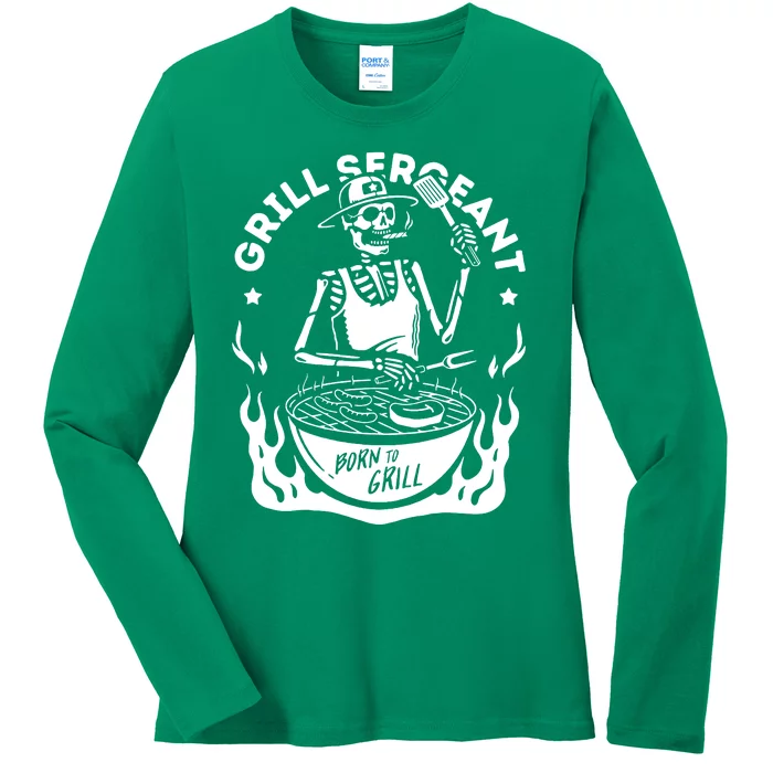 Slogan Grill Sergeant Born To Grill Ladies Long Sleeve Shirt