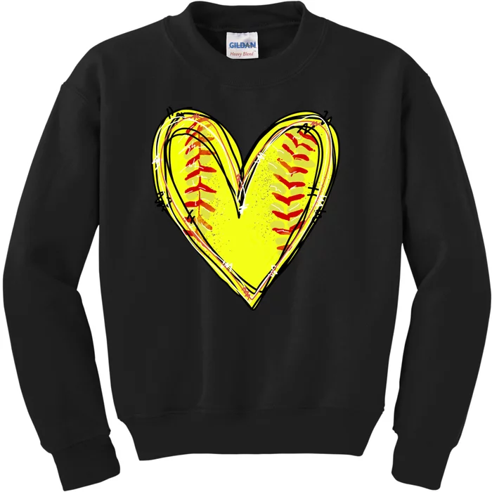 Softball Game Softball Heart Day Softball Lovers Kids Sweatshirt