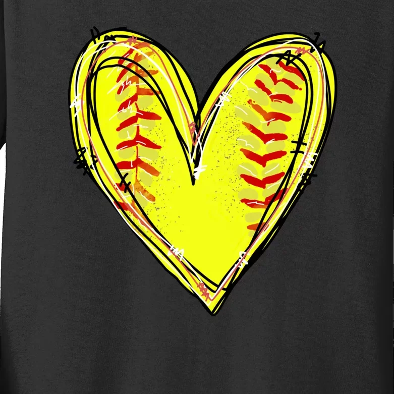 Softball Game Softball Heart Day Softball Lovers Kids Long Sleeve Shirt