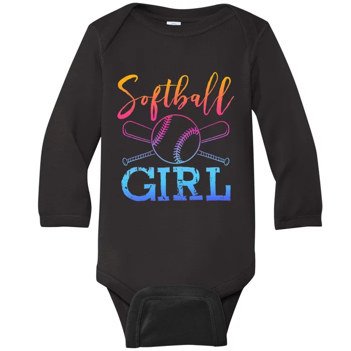 Softball Girls Softball Player Softball Girl Baby Long Sleeve Bodysuit