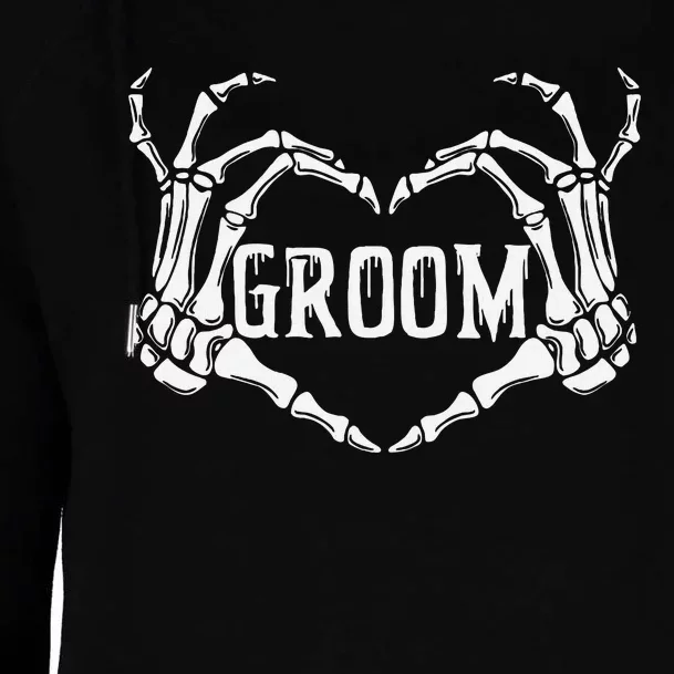 Spooky Groom Skeleton Hands Halloween Engagement Wedding Womens Funnel Neck Pullover Hood