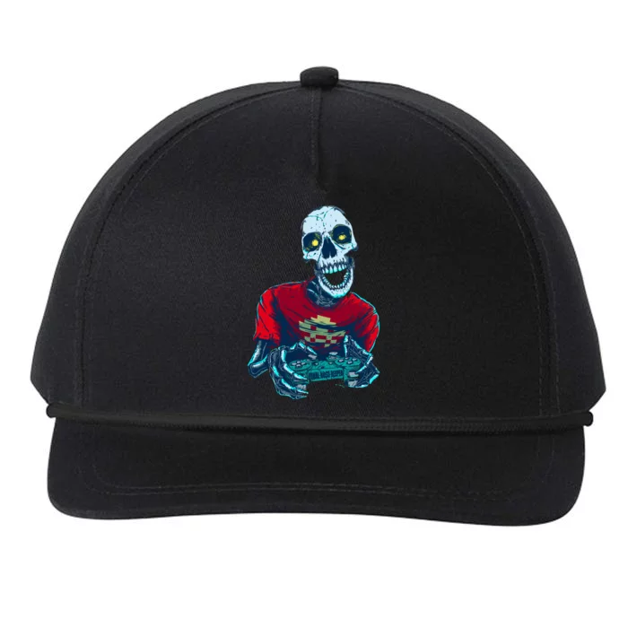 Scary Gamer Skeleton Playing Video Games Graphic Snapback Five-Panel Rope Hat