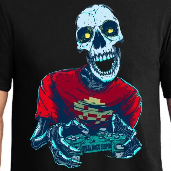 Scary Gamer Skeleton Playing Video Games Graphic Pajama Set