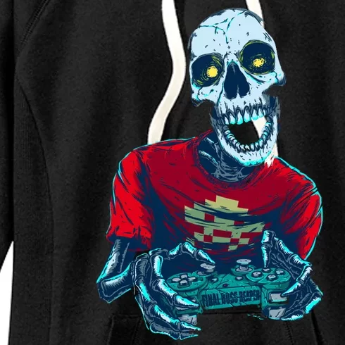 Scary Gamer Skeleton Playing Video Games Graphic Women's Fleece Hoodie