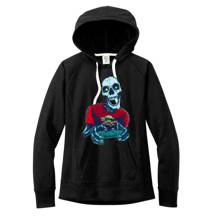 Scary Gamer Skeleton Playing Video Games Graphic Women's Fleece Hoodie