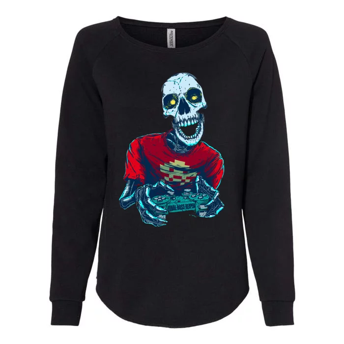 Scary Gamer Skeleton Playing Video Games Graphic Womens California Wash Sweatshirt