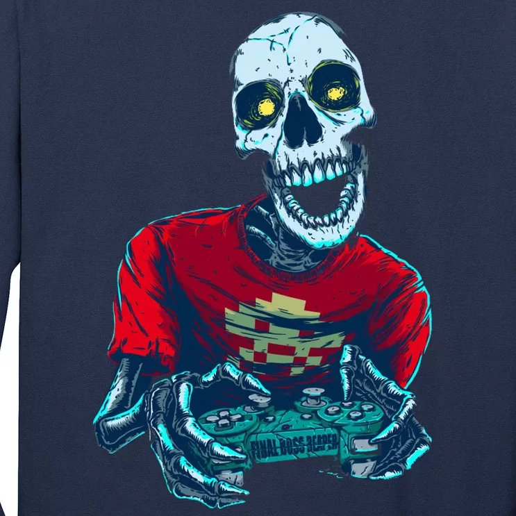 Scary Gamer Skeleton Playing Video Games Graphic Long Sleeve Shirt