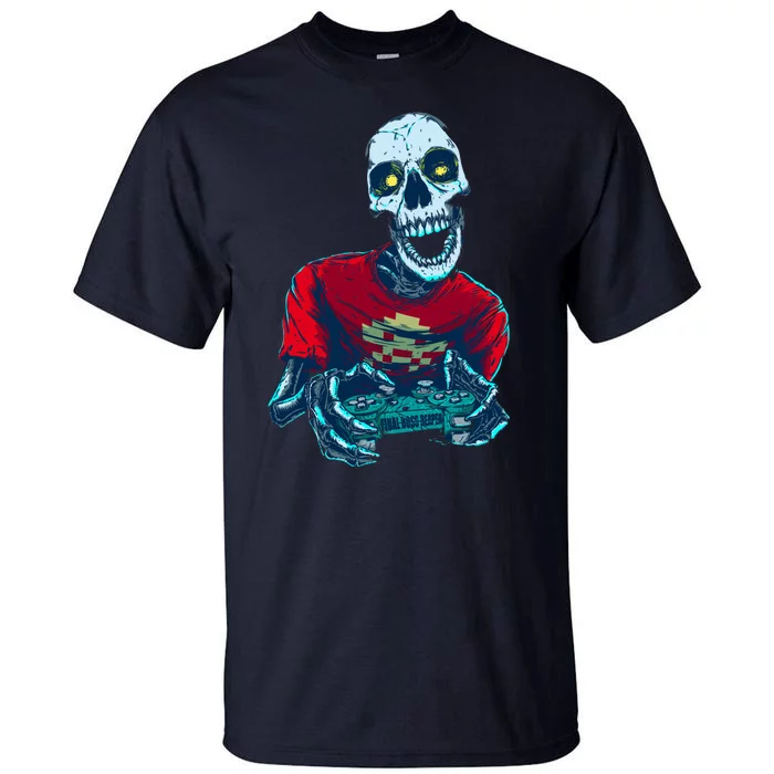 Scary Gamer Skeleton Playing Video Games Graphic Tall T-Shirt