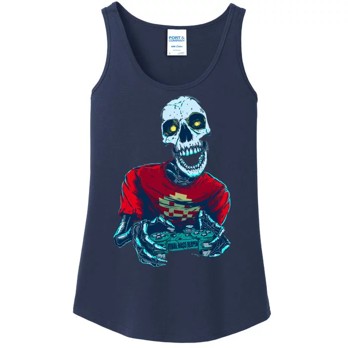 Scary Gamer Skeleton Playing Video Games Graphic Ladies Essential Tank