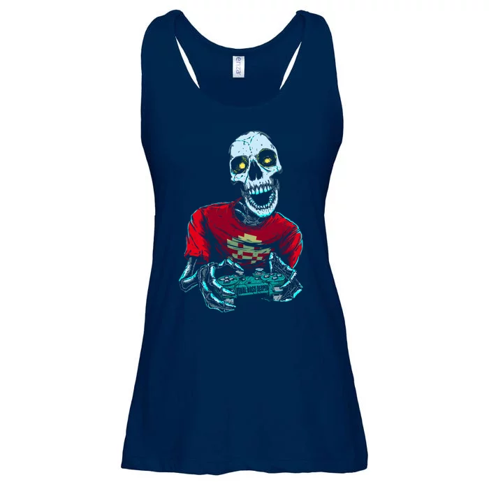 Scary Gamer Skeleton Playing Video Games Graphic Ladies Essential Flowy Tank