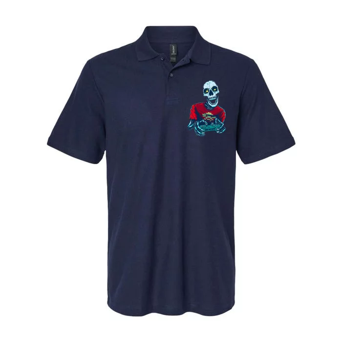 Scary Gamer Skeleton Playing Video Games Graphic Softstyle Adult Sport Polo