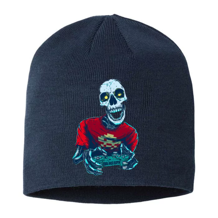 Scary Gamer Skeleton Playing Video Games Graphic 8 1/2in Sustainable Knit Beanie