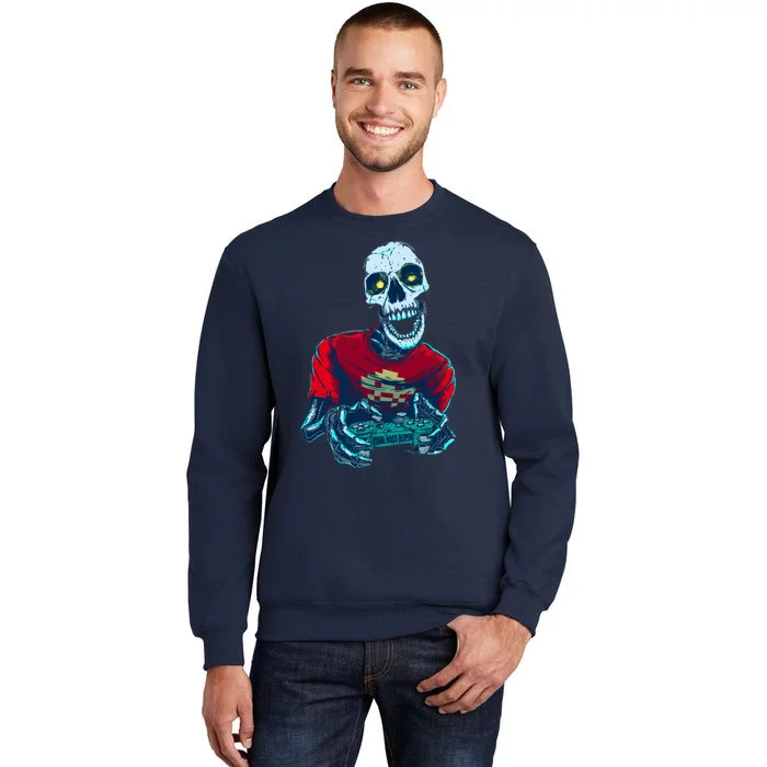 Scary Gamer Skeleton Playing Video Games Graphic Tall Sweatshirt