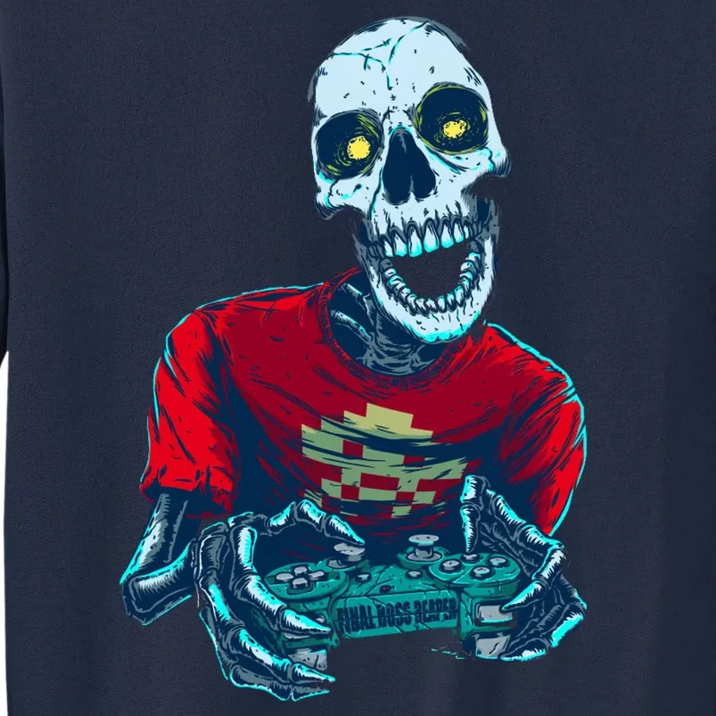 Scary Gamer Skeleton Playing Video Games Graphic Tall Sweatshirt