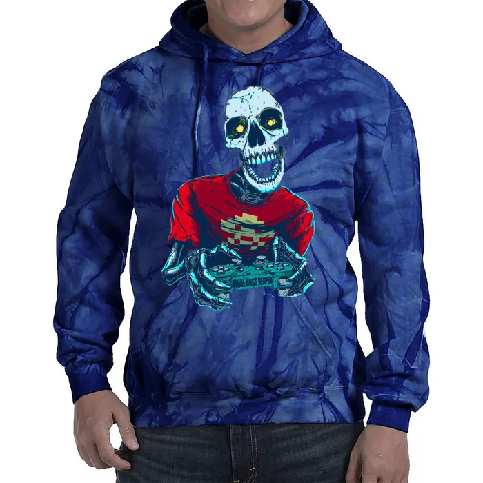 Scary Gamer Skeleton Playing Video Games Graphic Tie Dye Hoodie