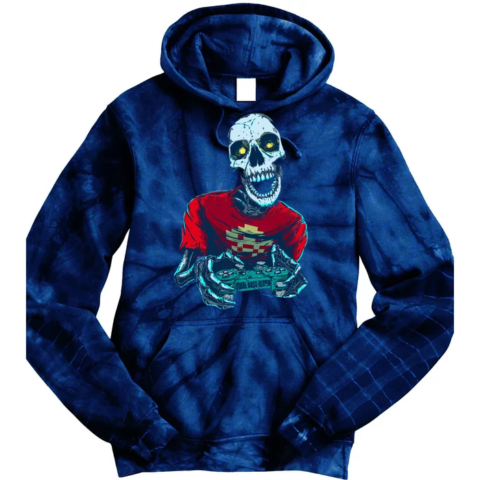 Scary Gamer Skeleton Playing Video Games Graphic Tie Dye Hoodie