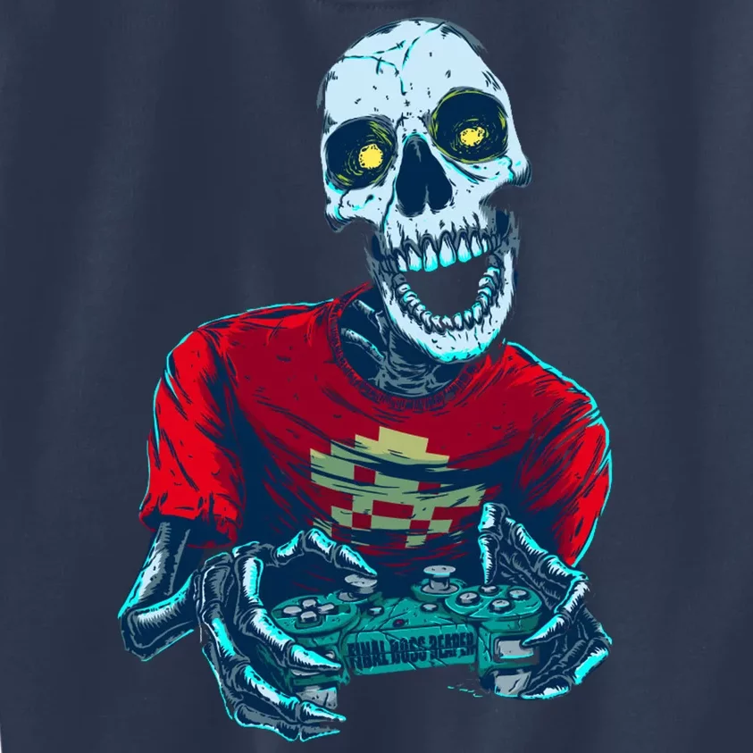 Scary Gamer Skeleton Playing Video Games Graphic Kids Sweatshirt