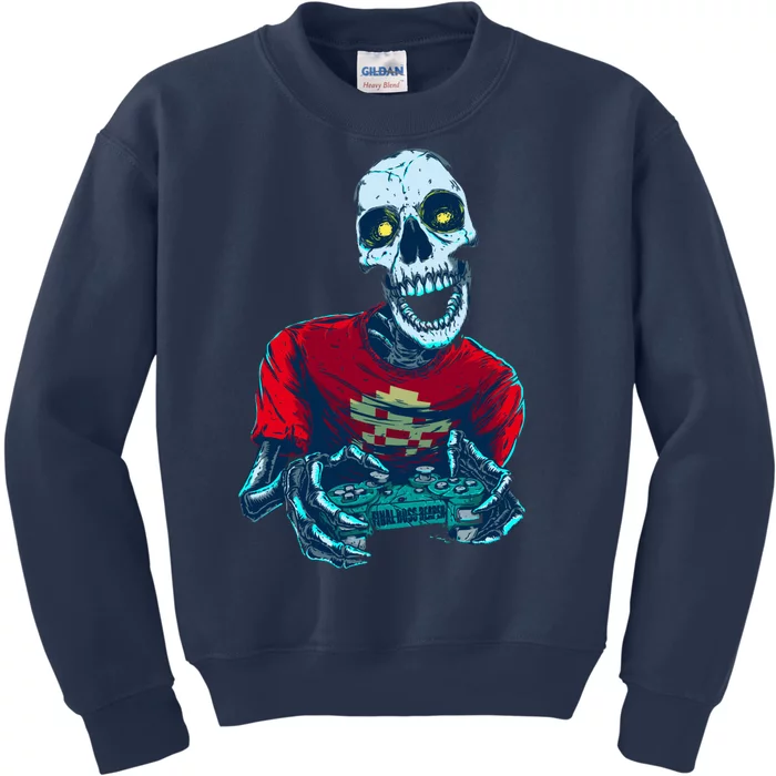 Scary Gamer Skeleton Playing Video Games Graphic Kids Sweatshirt