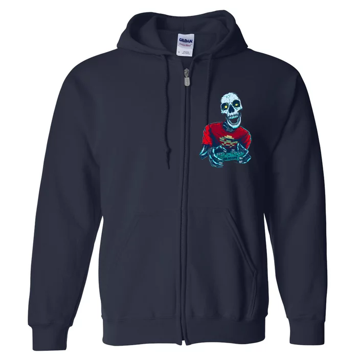 Scary Gamer Skeleton Playing Video Games Graphic Full Zip Hoodie