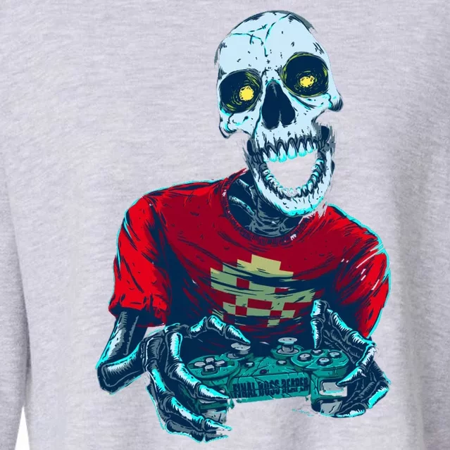 Scary Gamer Skeleton Playing Video Games Graphic Cropped Pullover Crew