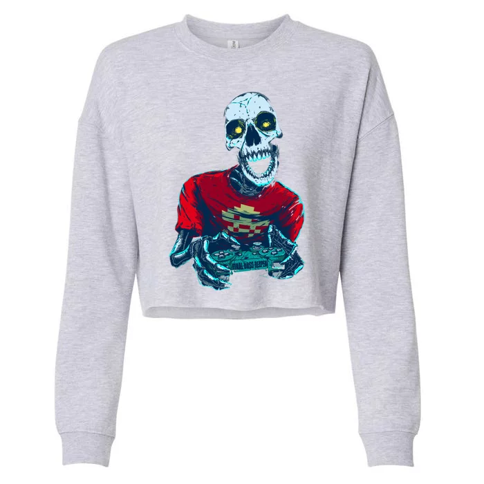 Scary Gamer Skeleton Playing Video Games Graphic Cropped Pullover Crew