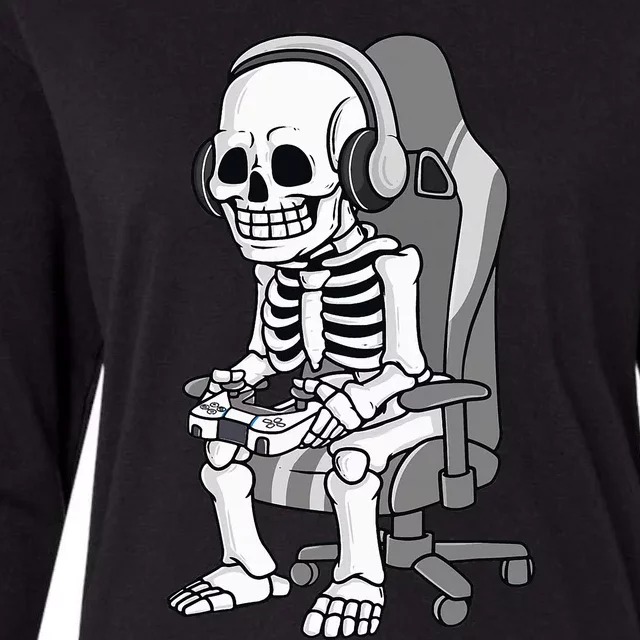 Spooky Gaming Skeleton Costume Womens Cotton Relaxed Long Sleeve T-Shirt