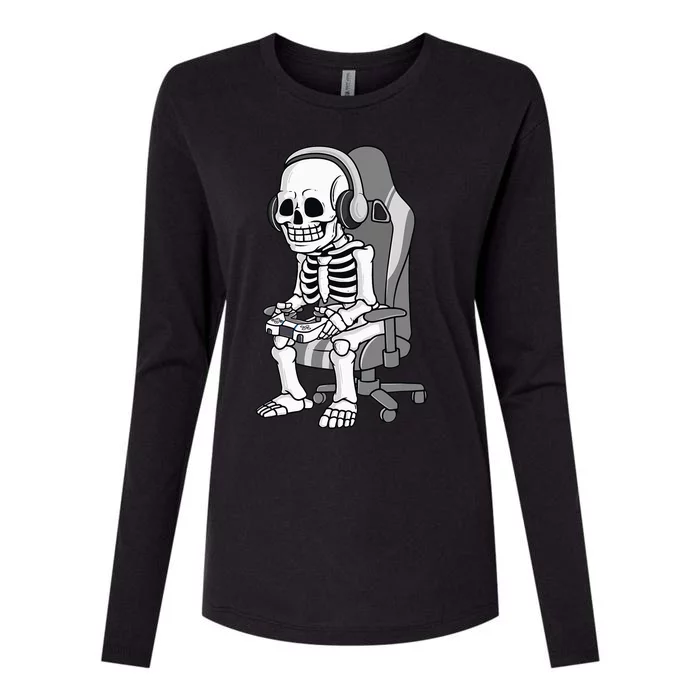 Spooky Gaming Skeleton Costume Womens Cotton Relaxed Long Sleeve T-Shirt